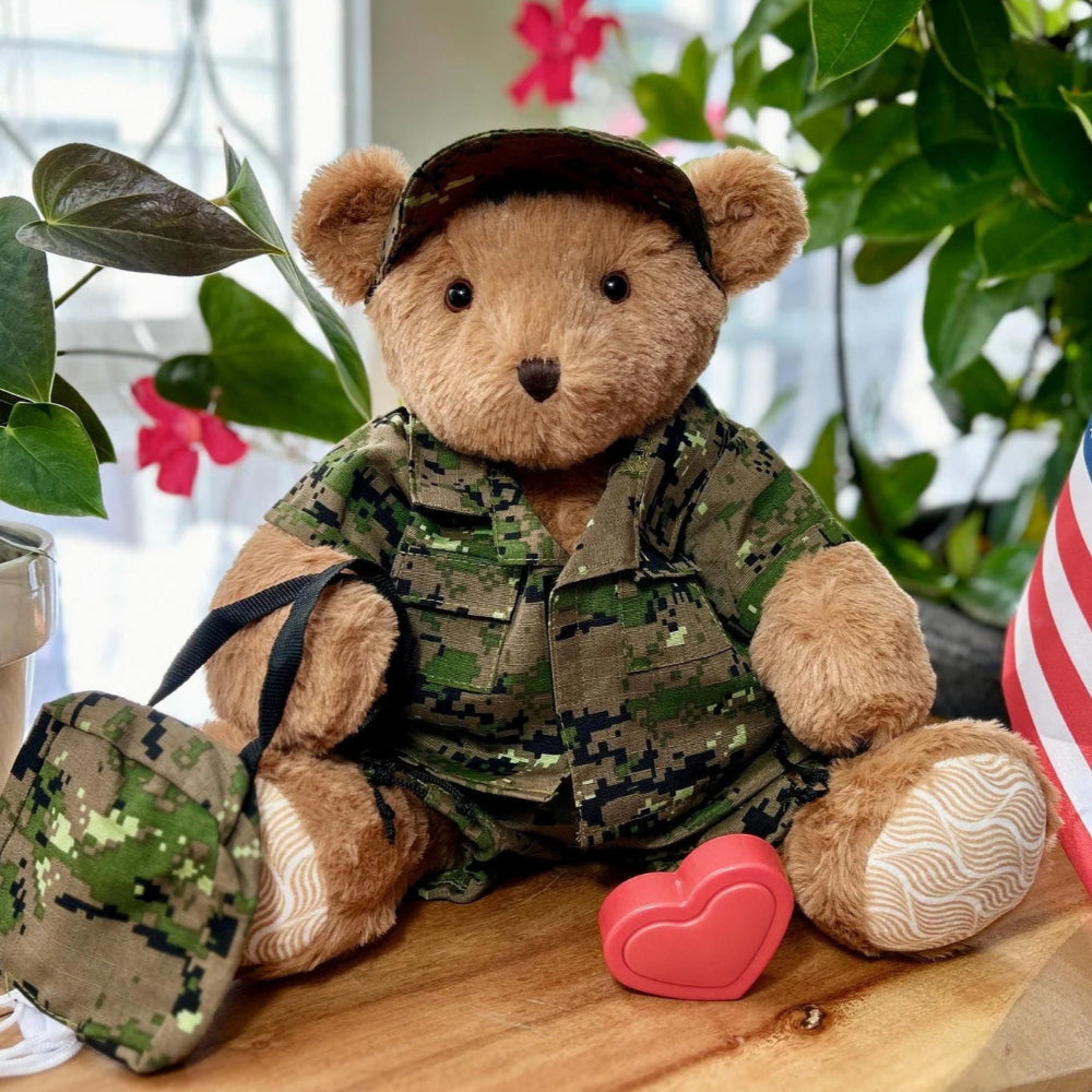 army bear with recorder